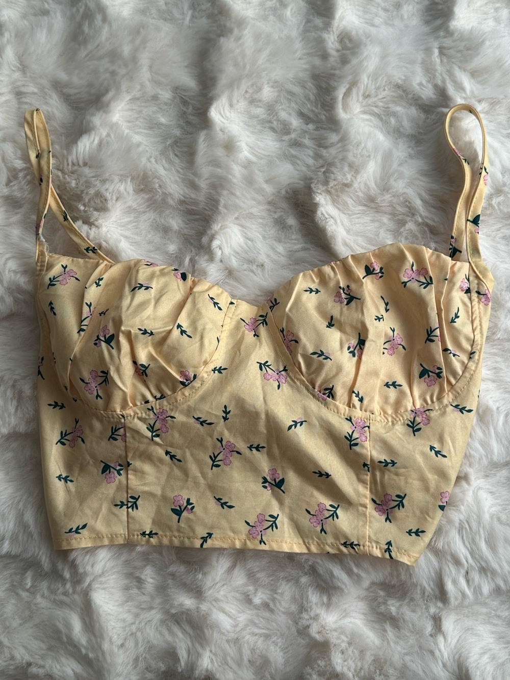 Dolls Floral Crop Detail Bustier Essential Stylish Top in Yellow & Pink- Women’s